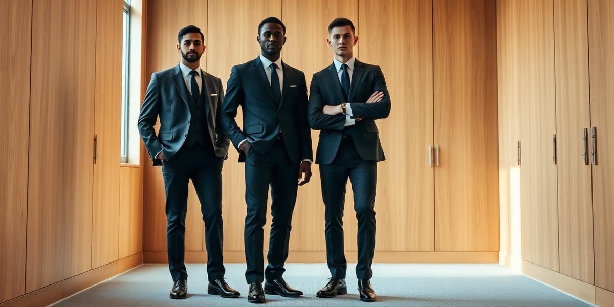 Three professionals in charcoal safari suits